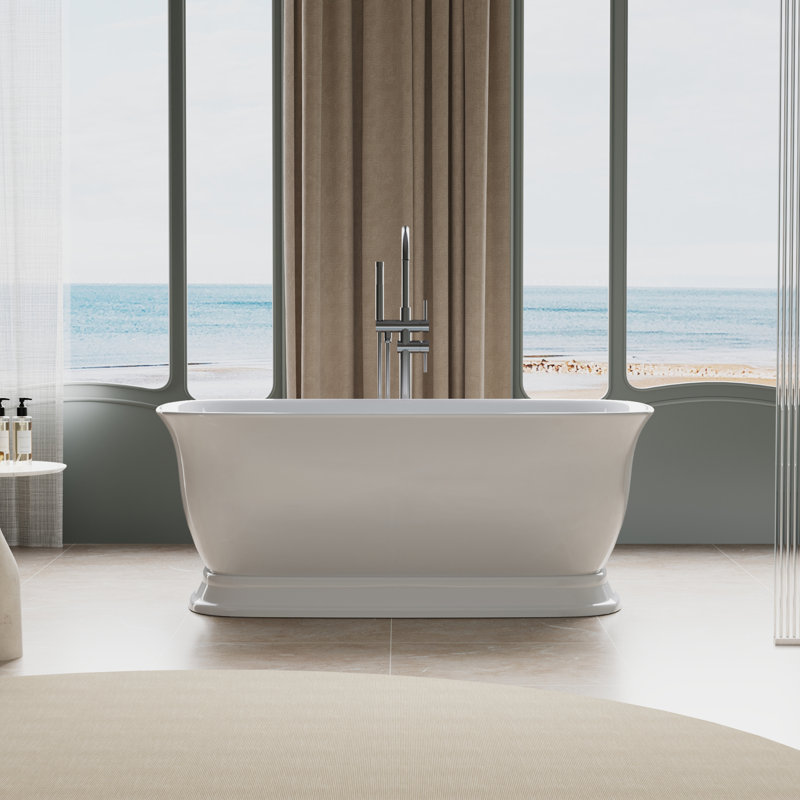 59 In. X 31.5 In. Freestanding Acrylic Soaking  Bathtub With Chrome Drain And  Chrome  Slotted Overflow