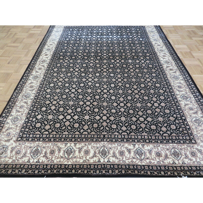 Tapis décoratif noué à la main noir Arimantas de conception unique 5 pi 6 po x 7 pi 10 po Arimantas