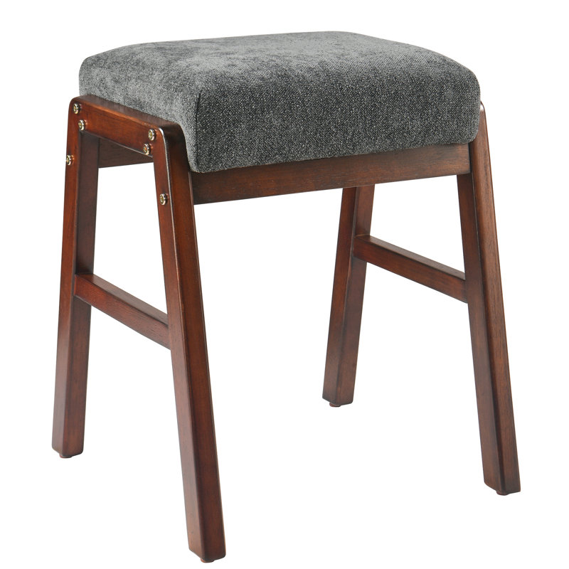 Raahi Solid Wood Accent Stool, Whale Grey