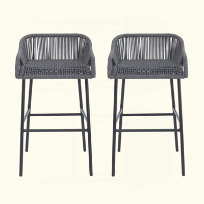Tabourets de bar pour l'extérieur en corde tissée résistante aux intempéries, ensemble de 2