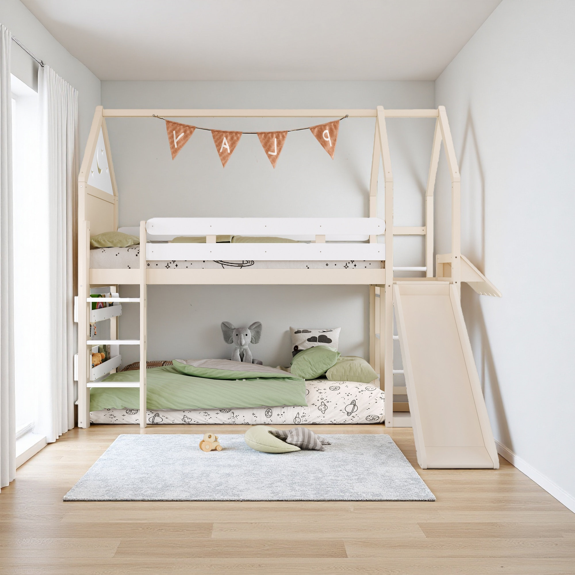 Harriet Bee Twin Size Loft Bed With Bookshelf Playful Design For Kids ...