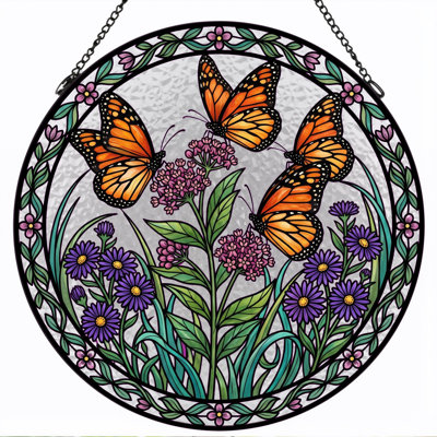 Butterfly Garden Stained Glass Window Panel，12"H