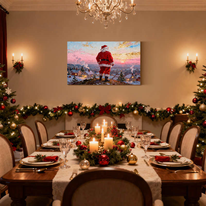 Ensemble de 3 impressions sur toile de Noël, père Noël debout sur une colline au coucher du soleil, H 16 po x l 24 po