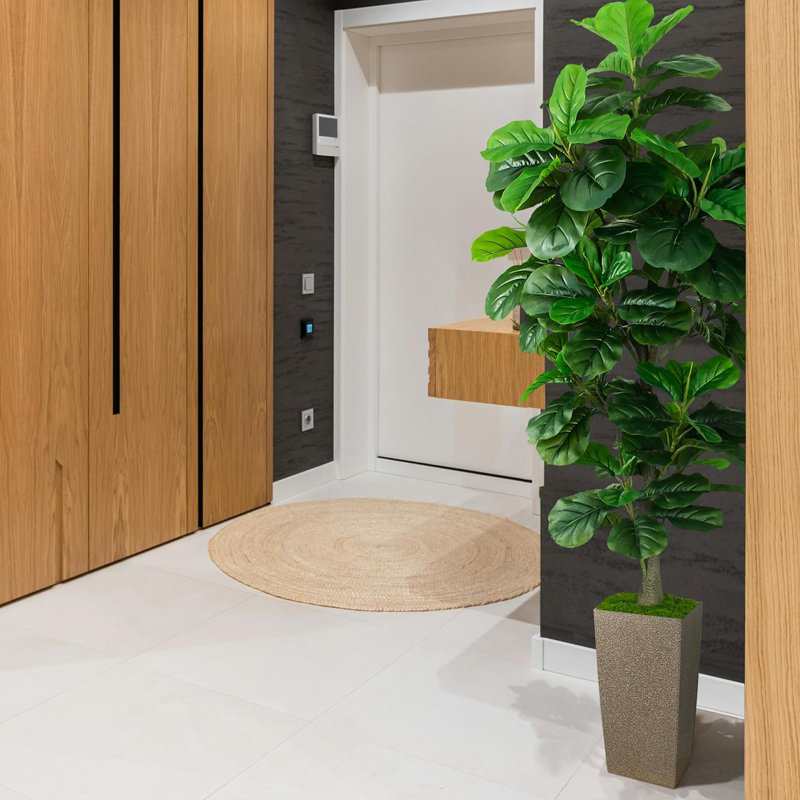 72" Faux Fiddle Leaf Fig Tree In Black Planter, Beige