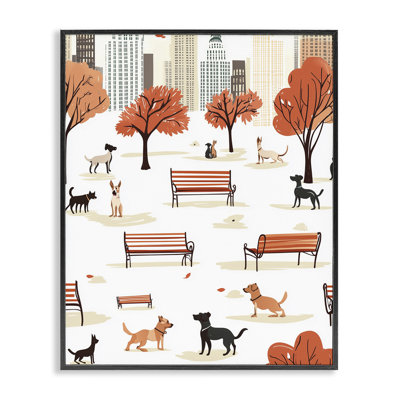 Autumn City Park Dogs Framed Giclee, design by Arlington Prints