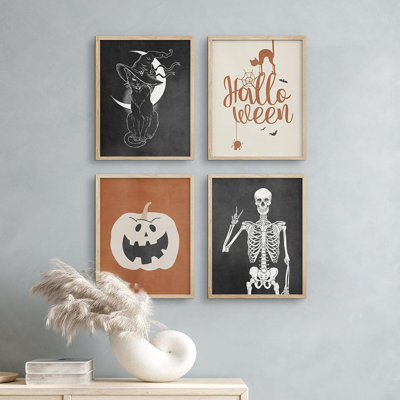 " Bathroom Decor Multicolor Halloween With Hat Skeleton Cat Pumpkin Celebrations & Holidays " 4 - Pieces