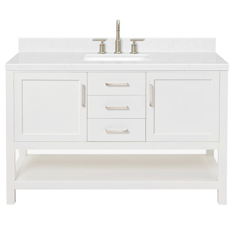 Bayhill 42'' Free Standing Single Bathroom Vanity with Quartz Top, White, 54" W, Carrara White Quartz