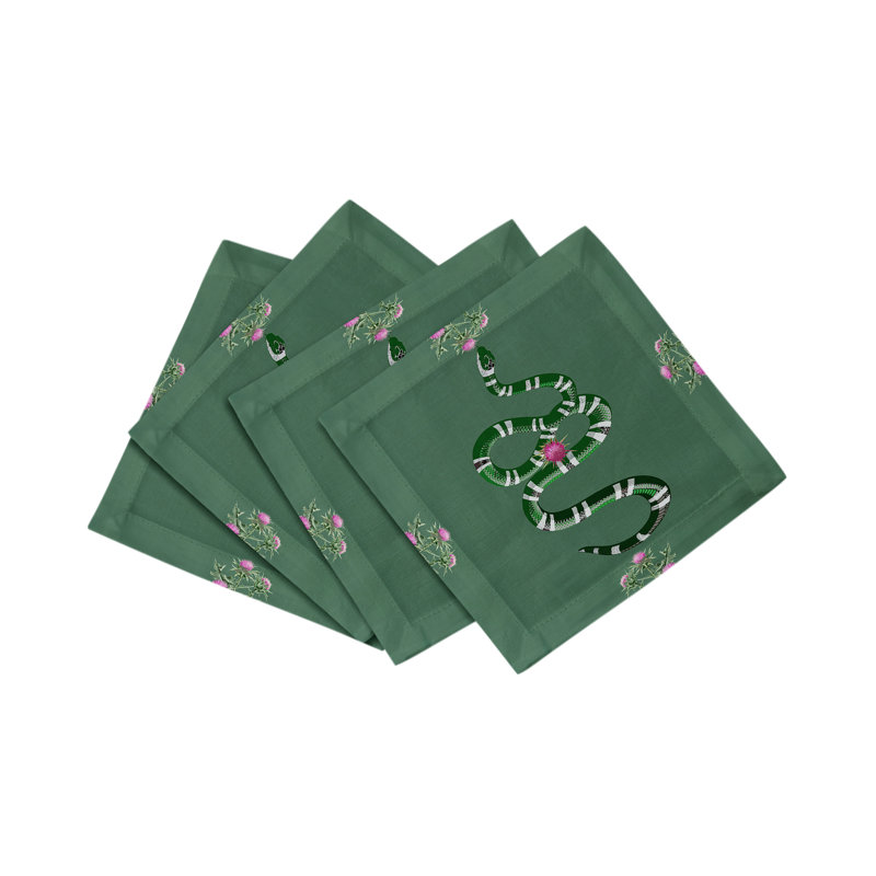 Thistle And Snake Cocktail Napkins, Evergreen