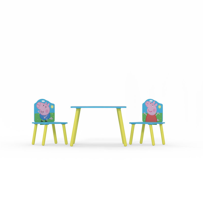 Peppa Pig, Kids 3 Piece Square Play or Activity Table and Chair Set