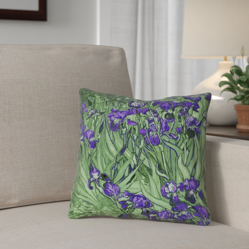 Coussin Vincent Van Gogh, 14 po x 14 po, Vert / mauve, Pas de remplissage