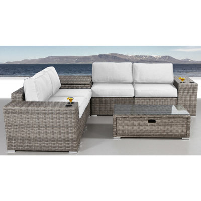 Ensemble de conversation pour 4 personnes avec coussins Sunbrella en osier Wenlock