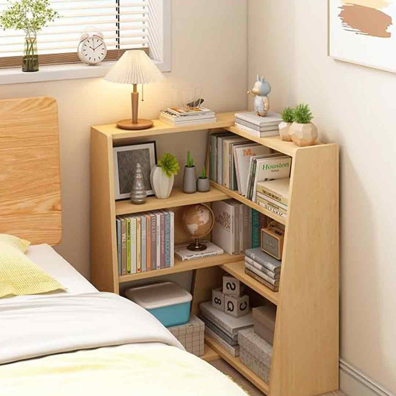 Oak Corner Ladder Low Bookshelf with Extendable Shelves