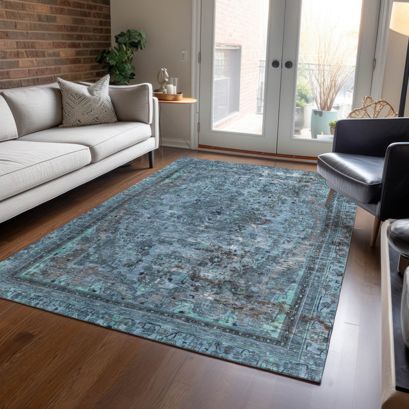Blazura Blue Washable Indoor-Outdoor Rug - LOOMLAN, 8' x 10'