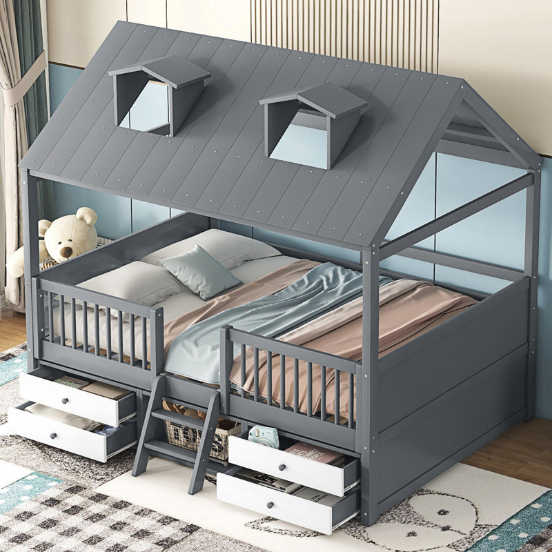 Lit, cadre de lit maison, Gris, Double