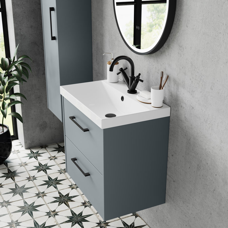 Juno Single Bathroom Vanity with Integrated Vitreous China Basin, Coastal Grey