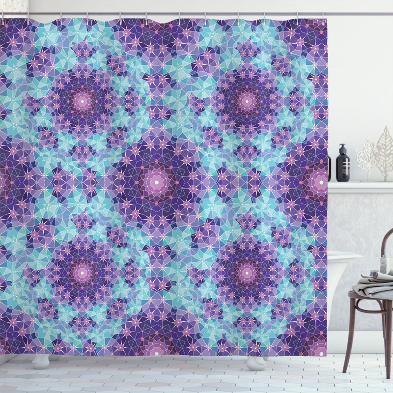 Ensemble de rideau de douche et crochets mandala, H 75 po x l 69 po