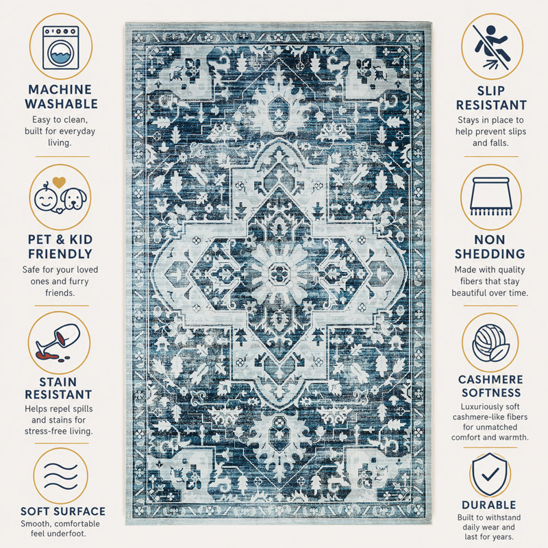 Asmita Rectangle Vintage Look Shaggy Indoor / Outdoor Washable Area Rug, Rectangle 160 x 230 cm