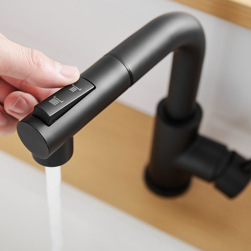 Robinet d'évier de préparation rotatif noir 360 avec jet escamotable - Acier inoxydable, moderne pour la cuisine et la salle de bain Bar remplissage en céramique, élégant