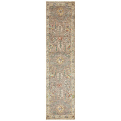 Anuksha Hand-Knotted Grey/Blue/Beige Wool Area Rug