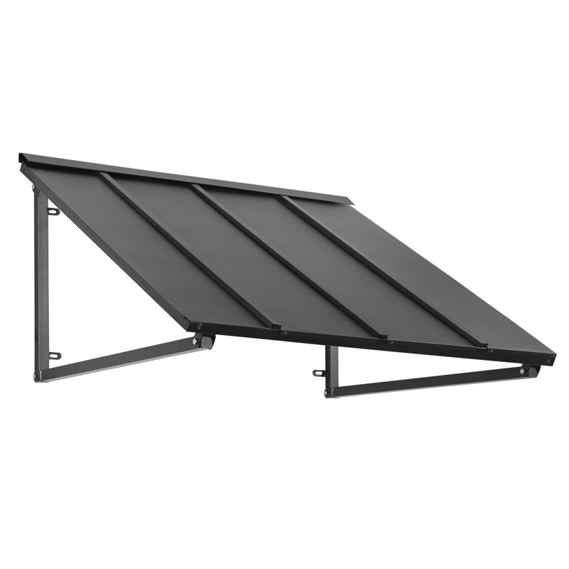 Awntech Houstonian Standing Seam Metal Fixed Awning with Open Sides, Galvanized Steel, Black, 24" H x 56" W x 36" D