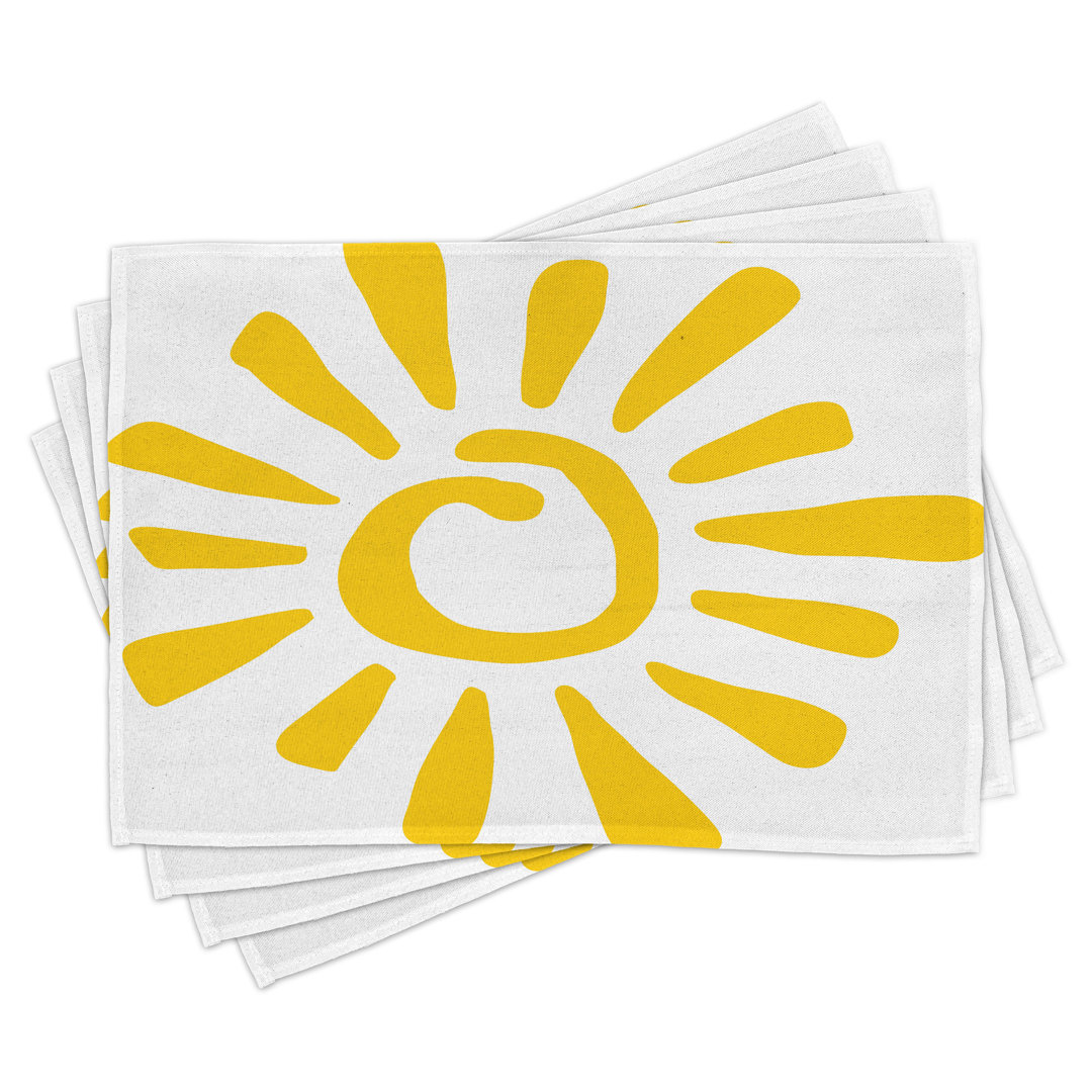 Platzdeckchen 4er Set, Doodle Sun Burst Summer, Gelb Weiß