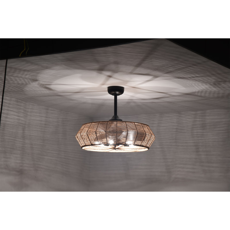 Akasha 28 Inch Rattan Rope Ceiling Fan 6 Light With Remote, Beige