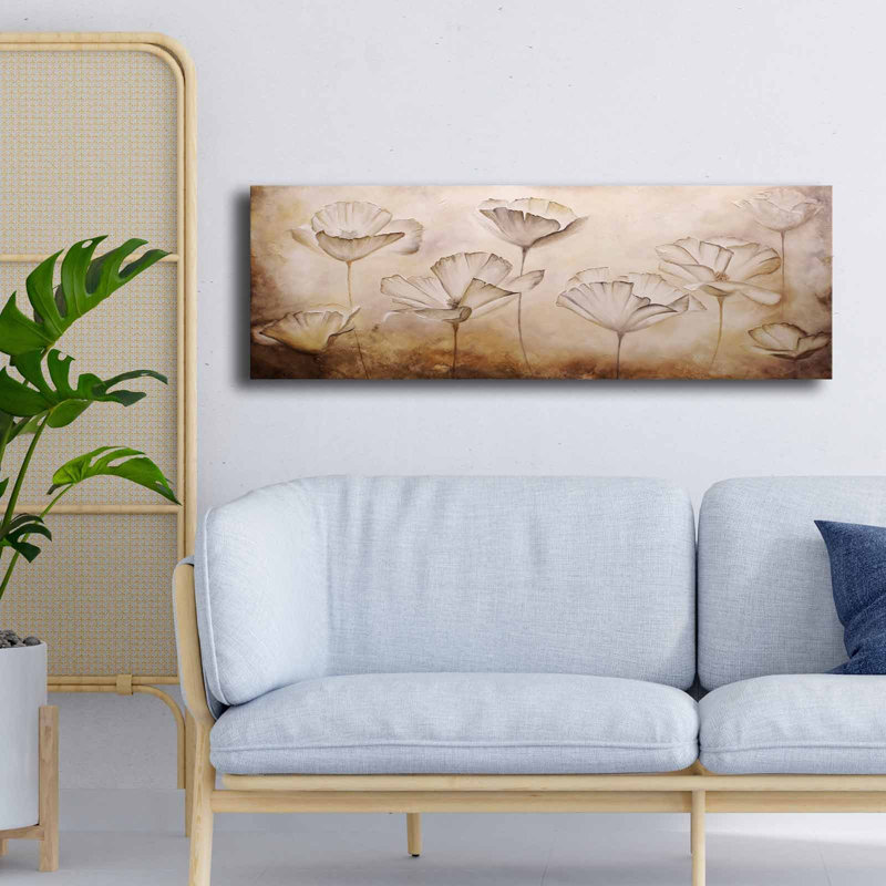 Élégante peinture sur toile décorative, 30 x 90 cm (11,8 x 35,4 pouces) | 100% toile (épaisseur: 0,1 po) et cadre 100% bois de pin (épaisseur: 0,9 po) | Élégantes couleurs beige, vison et brun pour une décoration moderne