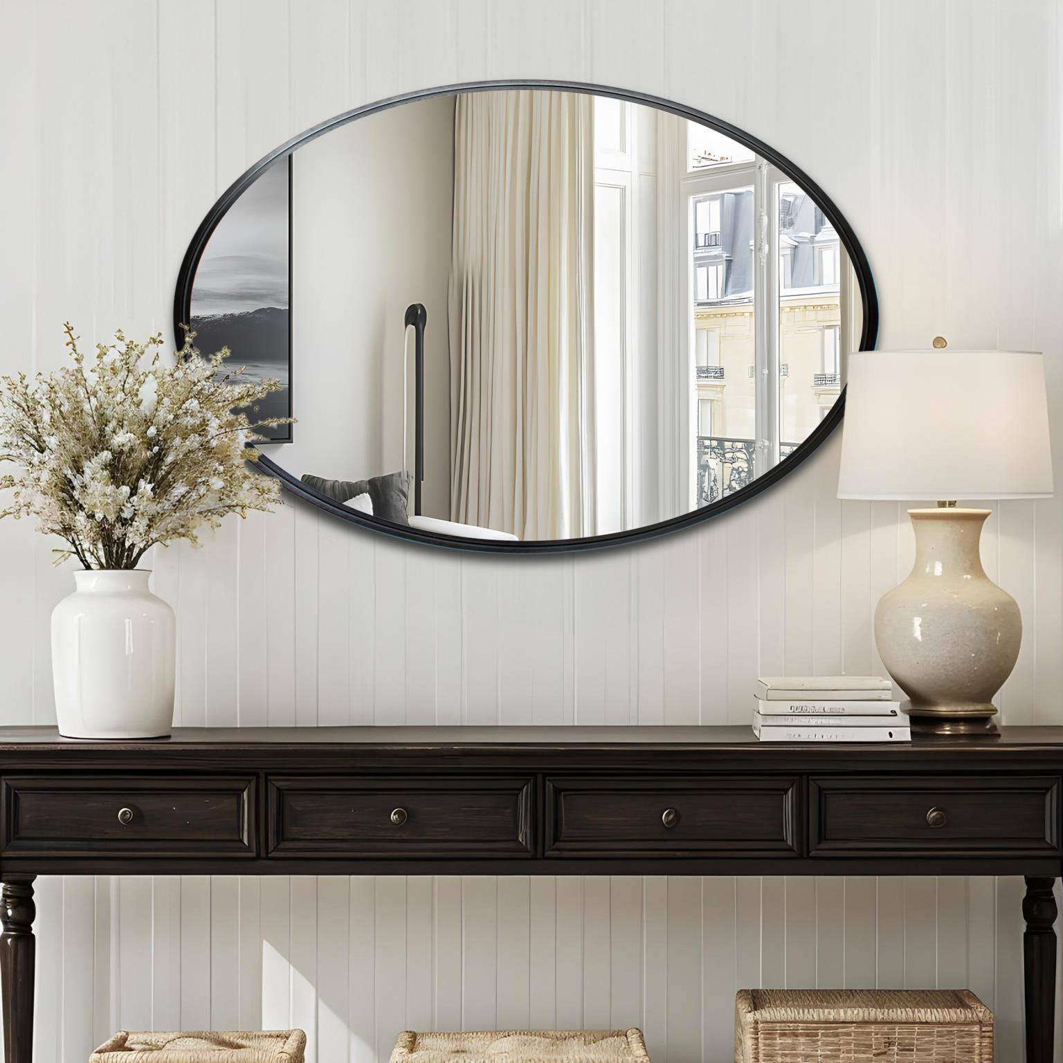 24" Oval Accent Mirror,  Black