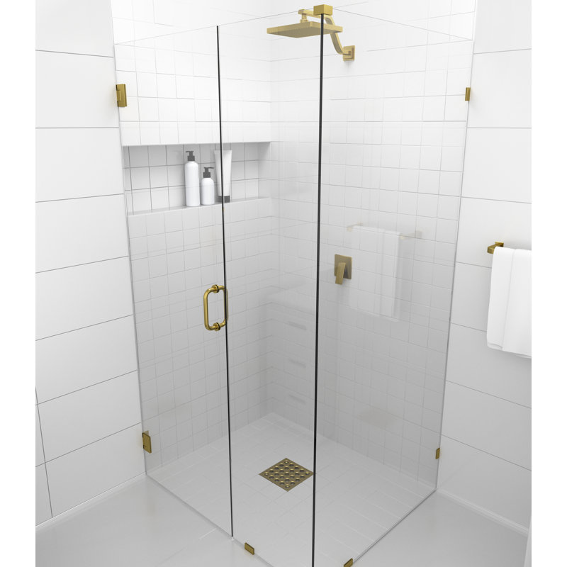 44.5" x 78" Hinged Frameless Shower Door, Satin Brass