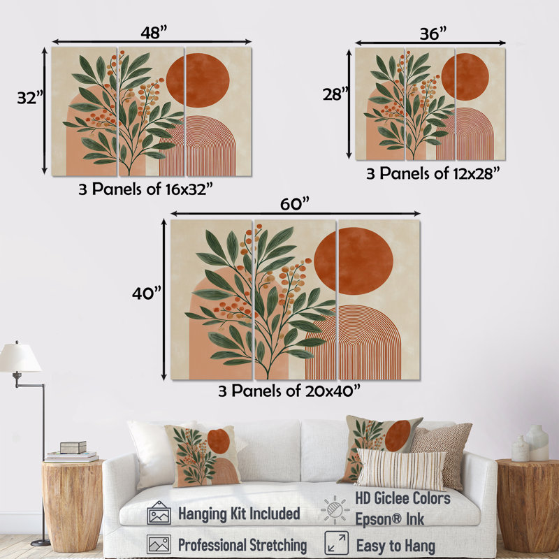 Ensemble de décorations murales vertes et terracotta, H 40 po x l 60 po, Toile tendue, Ne s’applique pas