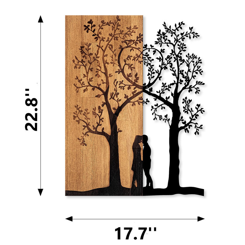 Élégant accessoire mural décoratif en bois, noyer et noir, 17,7 po x 22,8 po | 50% bois véritable (épaisseur: 1,2 po) et 50% métal | Conception unique avec des variations naturelles de couleur et de texture | Parfait pour les décors modernes et les intérieurs élégants