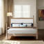 Lit très grand de style Mid-Century avec structure en bois et tête de lit tapissier Boucle, brun-110603042