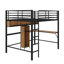 Lit mezzanine double en métal et bois avec bureau et tablettes