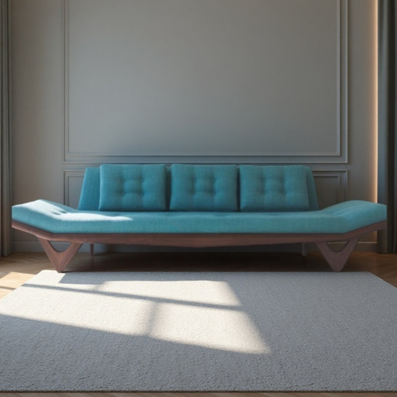 Wabi-sabi Lambswool Straight Sofa, Turquoise