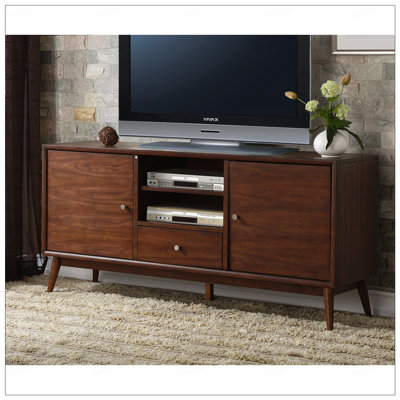 1pc Storage TV Stand Brown Finish Drawer Storage Cabinets Adjustable Shelfs Wooden Living Room Furniture, TV Console Table