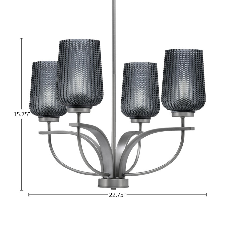 Lustre 4 lumières verticales Unia présenté en finition graphite avec verre texturé fumé de 5 po