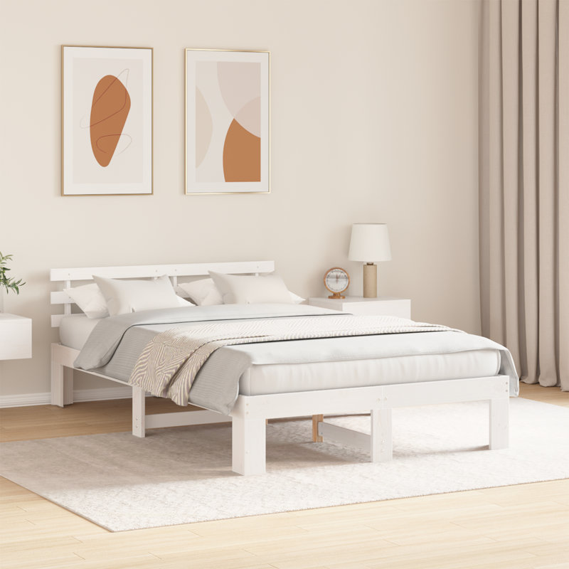 Bed Frame with Headboard Solid Pine Wood, Double (4'6), White