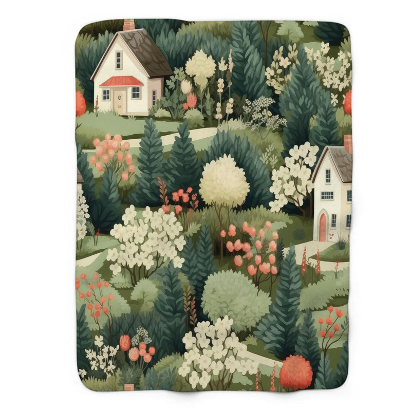 Country Cottage Sanctuary - Jeté Sherpa de qualité supérieure 1 pièce, L 50 po x L 60 po