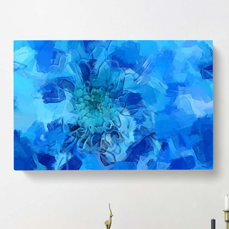 Blue Dahlia Flower In Abstract - Wrapped Canvas Print, 35cm H x 50cm W x 3cm D