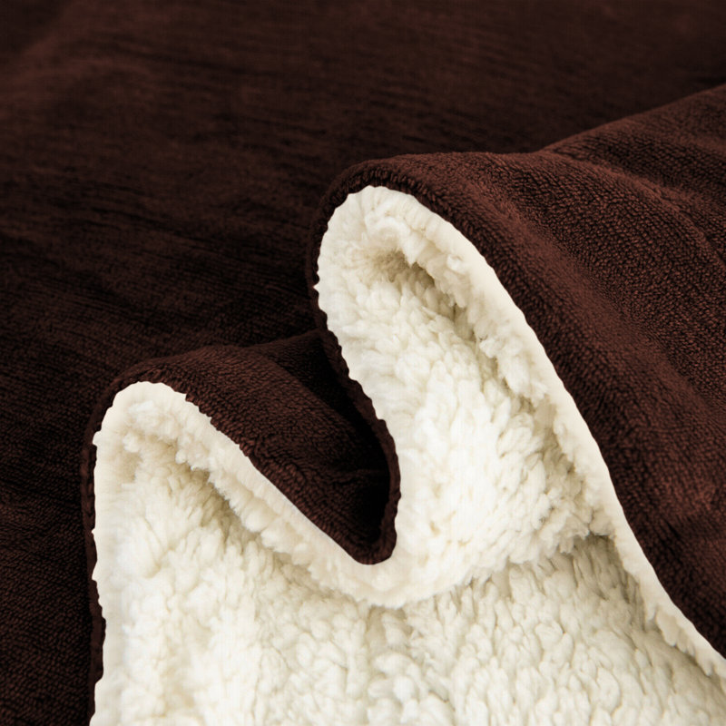 Diya Soft Sherpa Fleece Fur Thick Dual Sided Flannel Reversible Blanket Throw, Coffee, W130 x L150cm
