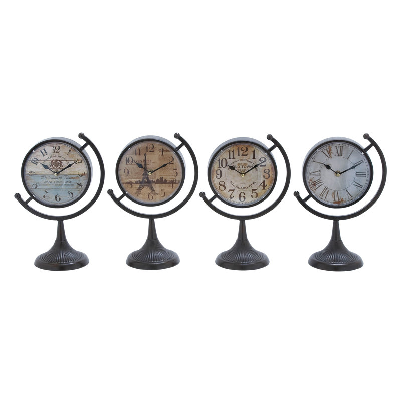 Rustic Analog Metal Tabletop Clock in Brown/Black/Beige