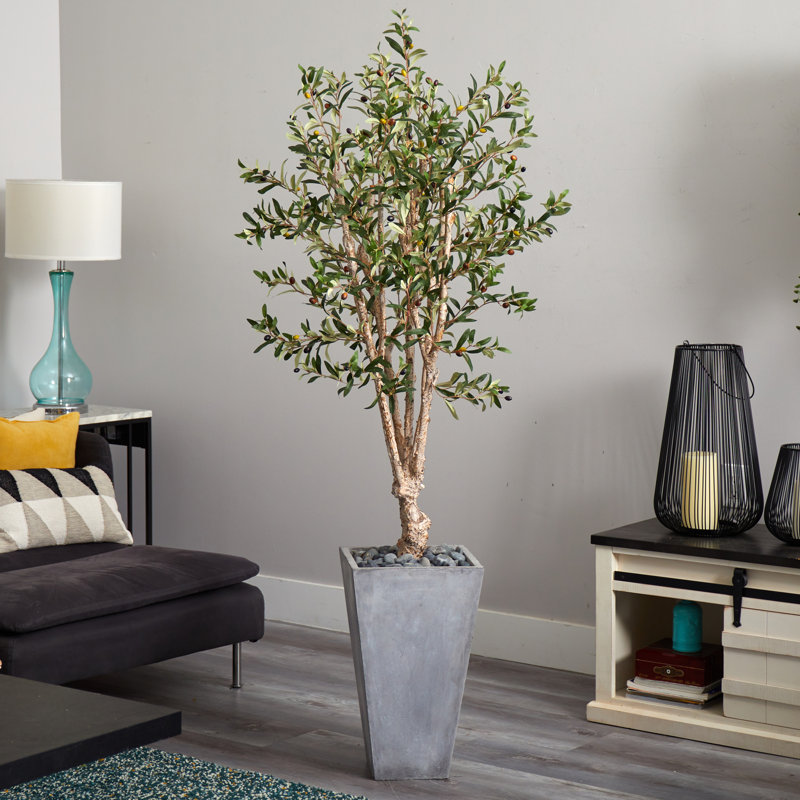 72'' Faux Olive Tree Tree in Stone Planter