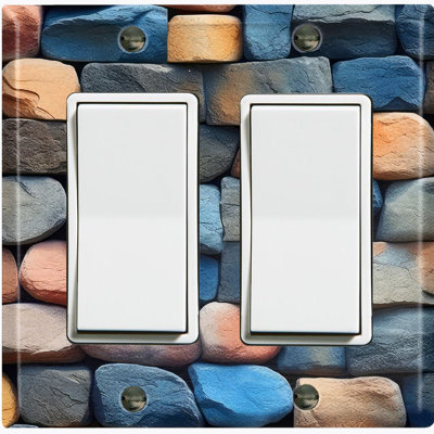 Metal Light Switch Plate Outlet Cover (Natural Rustic Boulder Rock Print - Double Rocker)