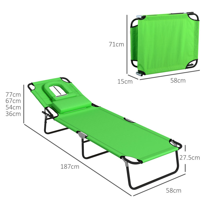 Anaisabella 187cm Long Reclining Double Sun Lounger, Green