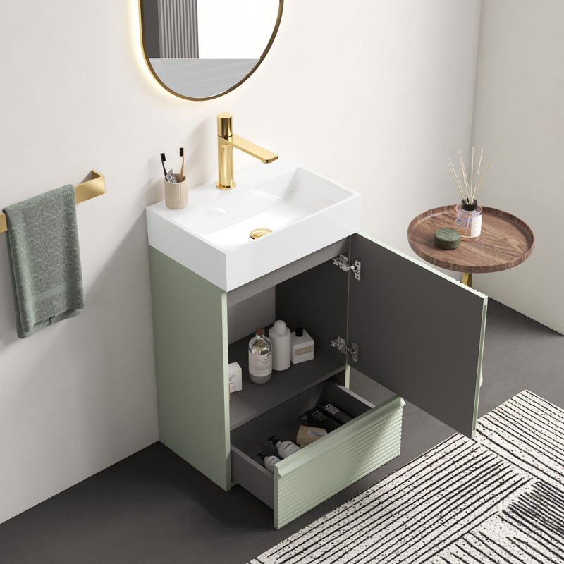 Meuble-lavabo rayé avec lavabo en céramique, Vert