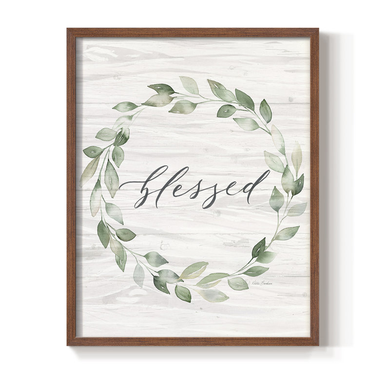 Blessed Wreath Framed Print - Solid Wood, 21" H x 17" W, Walnut