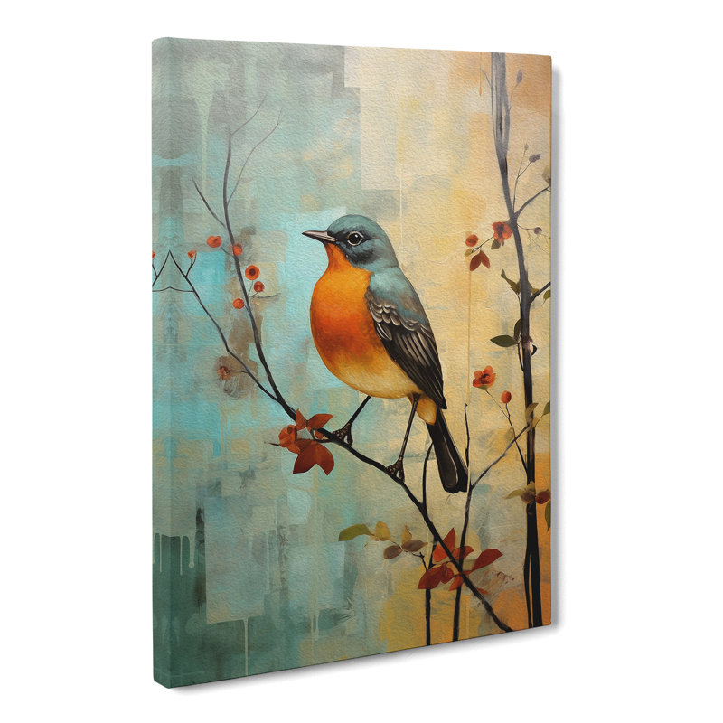 Robin Bird Modern No.2 - Wrapped Canvas, 60cm H x 40cm W x 3cm D