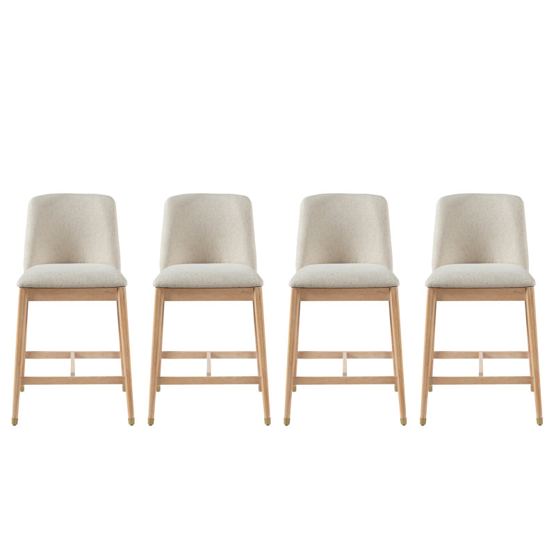 Tabouret de comptoir rembourré Nolan, 4, Siège beige / structure naturelle