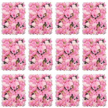 12pcs Flower Wall Panel Artificial Flower Wall Backdrop for Photo Background Party Wedding Decor (Set of 12) Primrue Finish: Pink