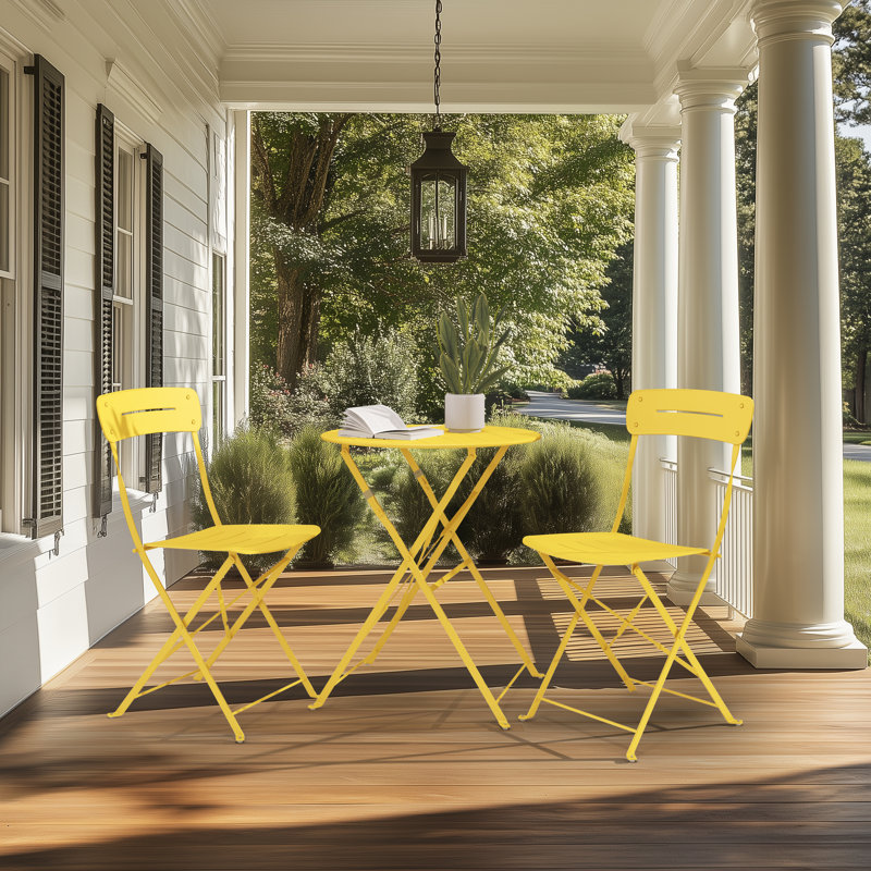 3-Piece Folding Outdoor Bistro Set with Round Table and 2 Chairs for Patio, Balcony & Garden, Yellow